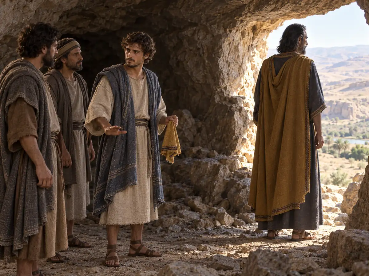 David spares Saul: an artistic recreation